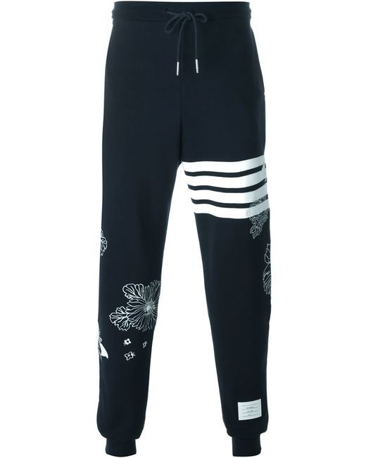 Thom Browne Black Floral Embroidered Sweatpants for men