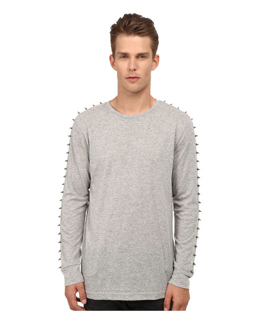 Balmain Gray Studded Long Sleeve T-shirt for men