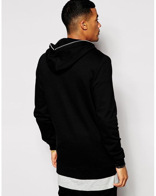 ASOS Longline Zip Up Hoodie With Zip Hood in Black for Men | Lyst