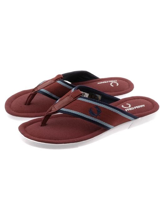 Fred Perry Brown Seacroft Webbing Flip Flops Maroon for men