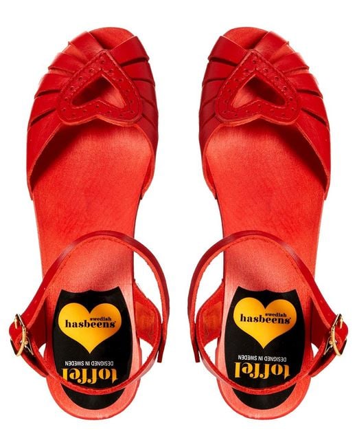 Swedish Hasbeens Red Heart Medallion Low Heeled Sandals