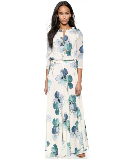 Tory Burch Blue Julia Floral-Print Stretch-Silk Georgette Maxi Dress