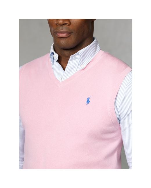 Polo Ralph Lauren Pima Cotton V-neck Vest in Pink for Men | Lyst