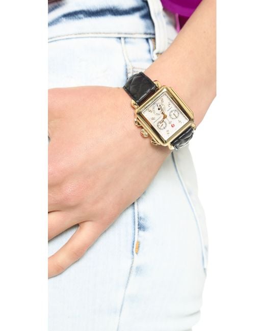 Michele 18mm Quilted Leather Watch Strap Black Lyst