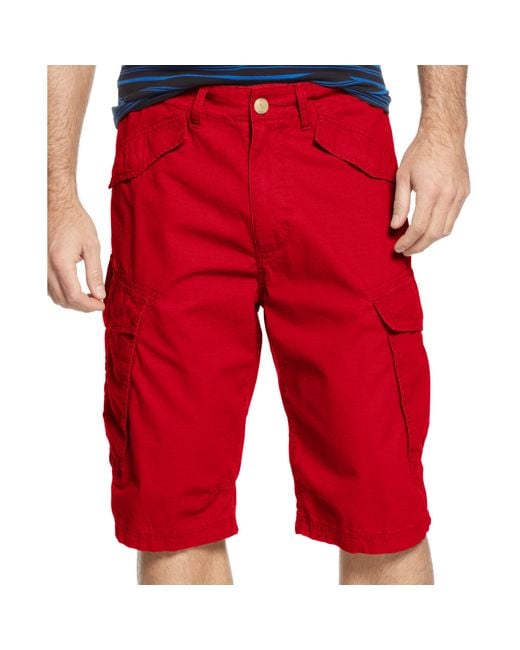 Sean John Red Ripstop Side Pocket Cargo Shorts for men