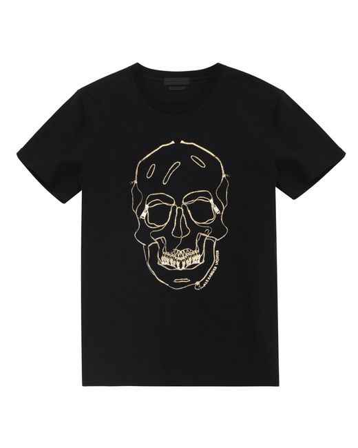 Alexander McQueen Black Zip Skull Embroidered Tshirt for men