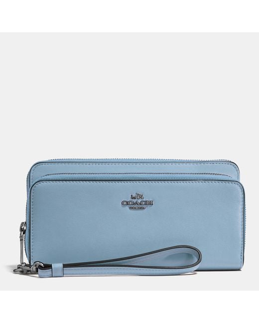 COACH Blue Double Accordion Zip Wallet In Smooth Leather