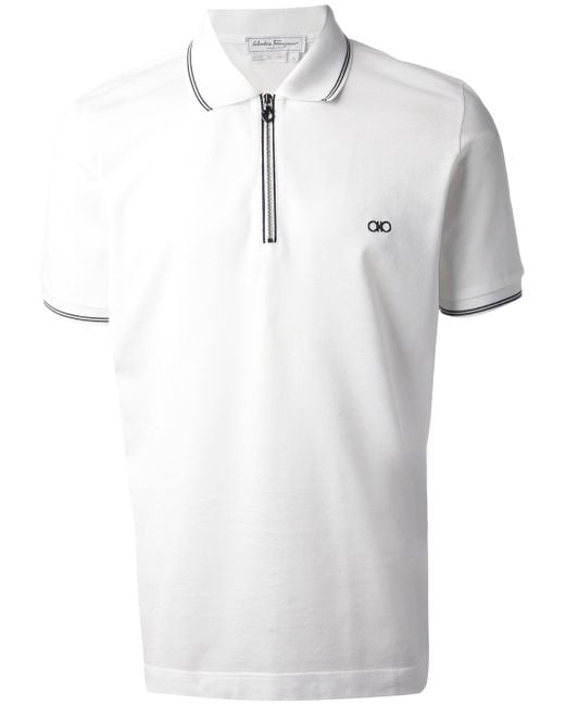 Ferragamo White Zip Fastening Polo Shirt for men