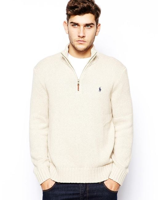Polo Ralph Lauren Cotton Half-Zip Sweater in Beige (Natural) for Men | Lyst