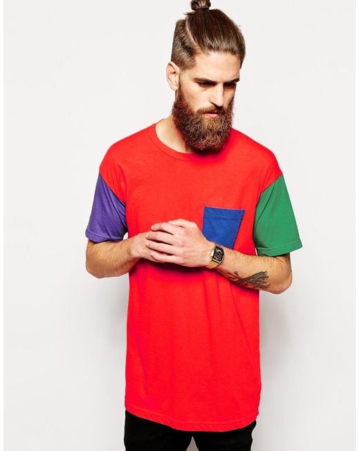American Apparel Red Washed Color Block T-Shirt for men