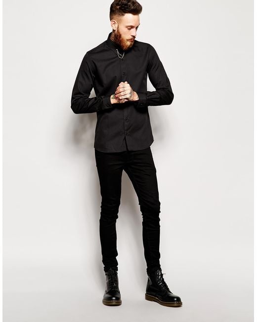 Noose And Monkey Shirt With Gold Collar Bar & Chain In Super Skinny Fit in Black for Men | Lyst Noose And Monkey Shirt With Gold Collar Bar & Chain In Super Skinny Fit in Black for Men | Lyst