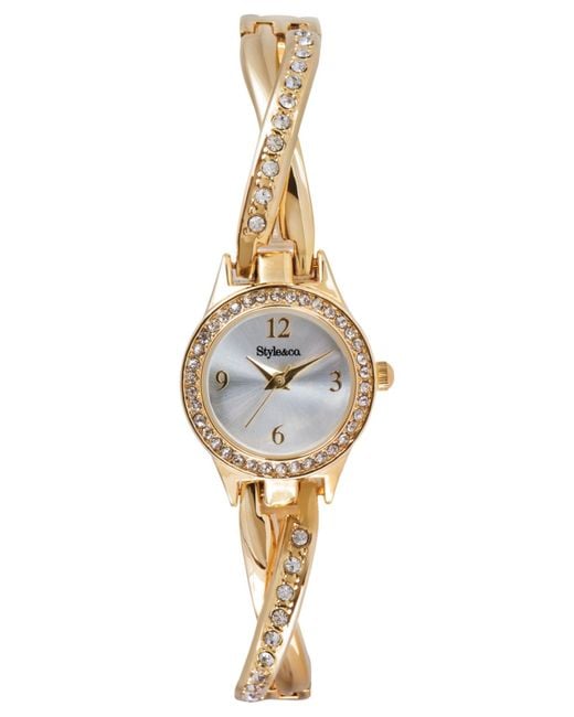 Style & Co. Metallic Style&Co. Women'S Crystal Accent Gold-Tone X-Shaped Bracelet Watch 30Mm Sc1443