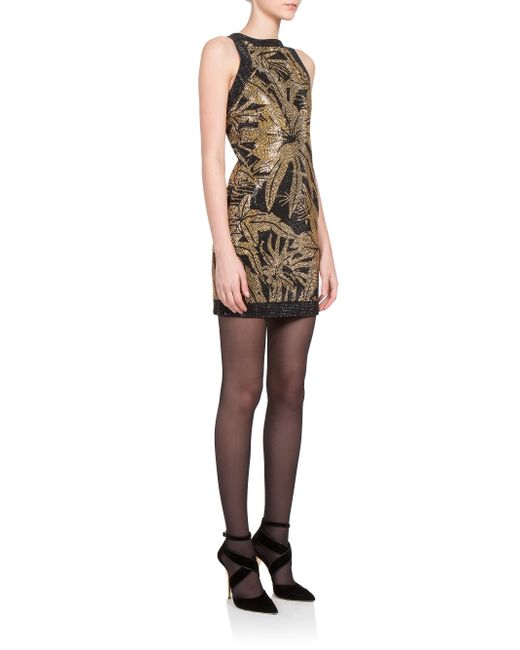 Balmain Beaded Mini Dress in Black-Gold 