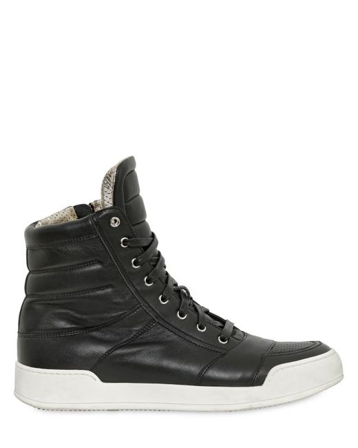 Balmain Black Leather High Top Sneakers for men