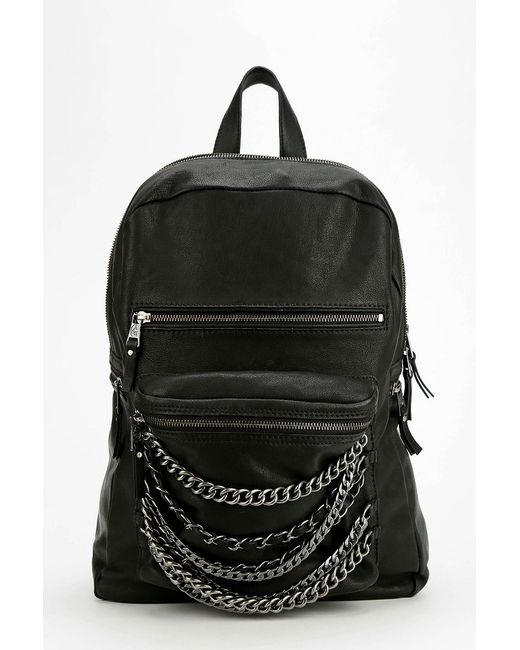 Ash Black Domino Chain Leather Backpack