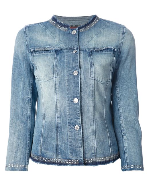 7 For All Mankind Collarless Denim Jacket in Blue | Lyst