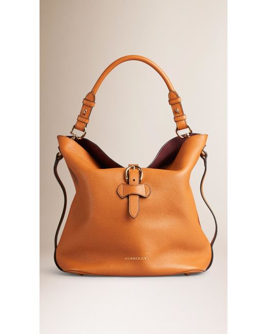 Burberry Brown Medium Buckle Detail Leather Hobo Bag