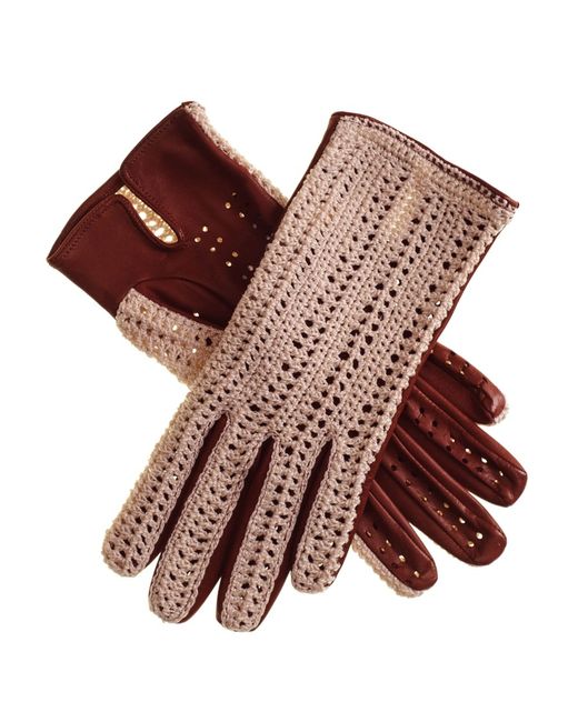Black.co.uk Brown Cotton Crochet And Tan Leather Driving Gloves