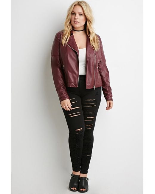 plus size burgundy leather jacket