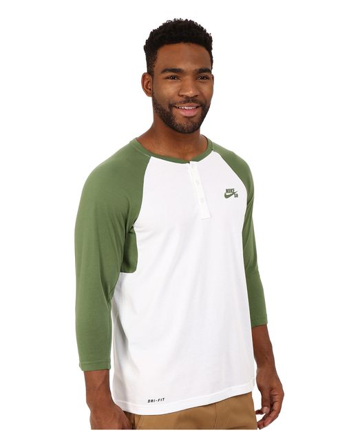 Nike Cotton Sb Dri-fit 3/4 Sleeve Henley Top in White for Men | Lyst