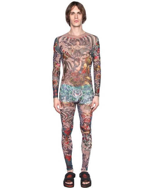 DSquared² Multicolor Tattoo Printed Sheer Tulle Jumpsuit for men