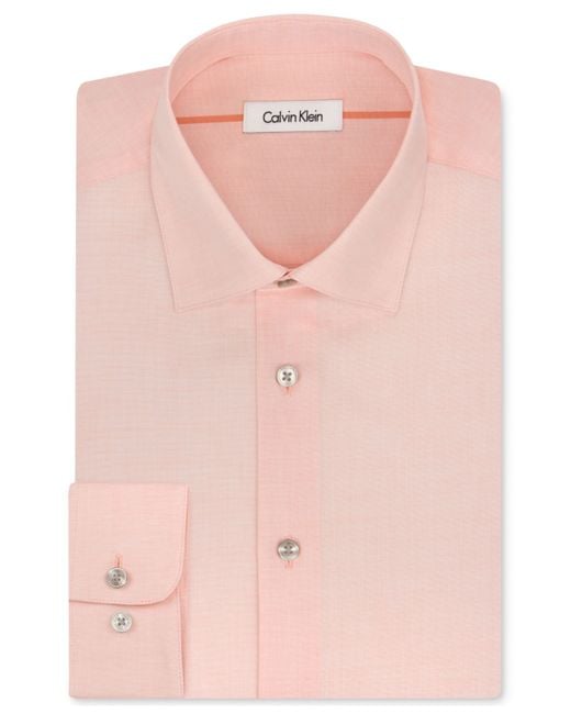 Calvin Klein Pink Liquid Cotton Solid Light Peach Dress Shirt for men