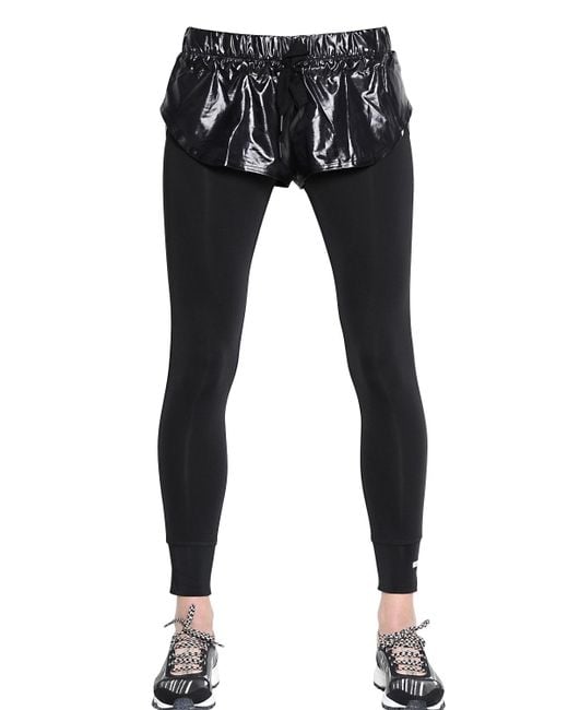 Adidas By Stella McCartney Black Shiny Nylon Shorts & Microfiber Leggings