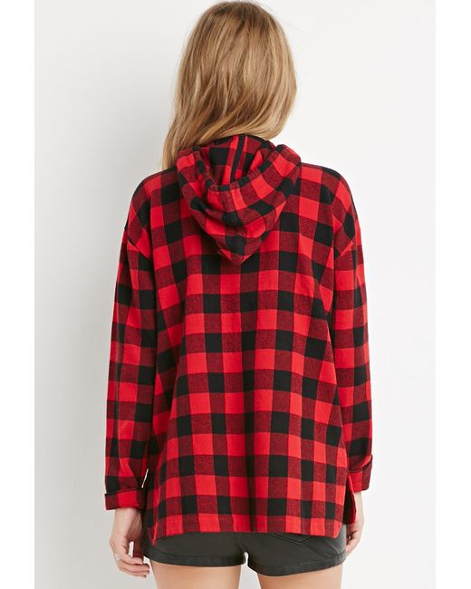 Forever 21 Buffalo Plaid Hoodie in Red 
