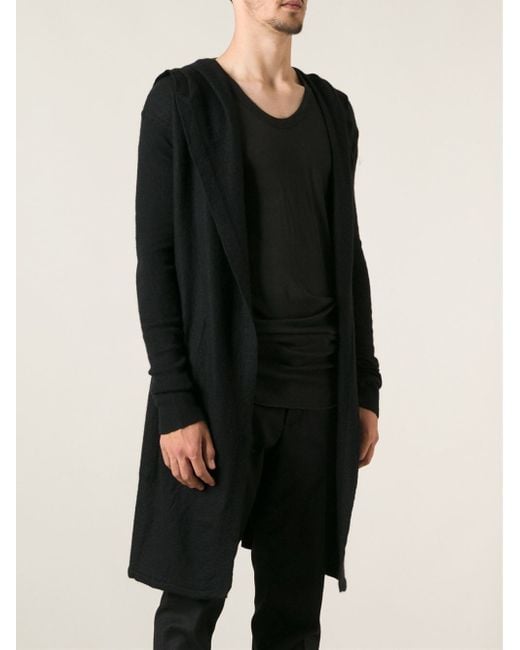 Rick Owens Long Hooded Cardigan in Black for Men | Lyst