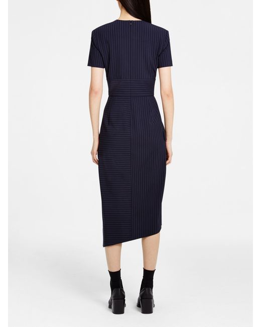 DKNY Wool Pinstripe Wrap Dress in Black 