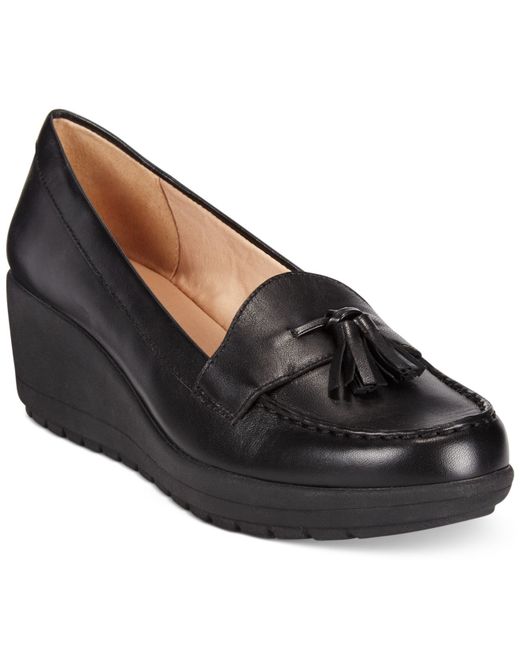 Black wedge loafers hot sale