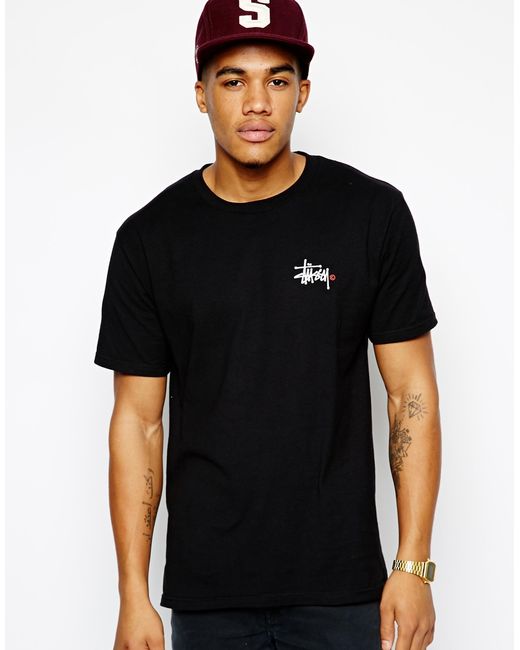Stussy Black Tshirt with Basic Logo Back Print for men