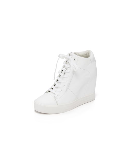 DKNY Leather Ginnie Wedge Sneakers in White | Lyst