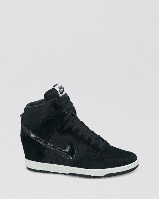 Nike Leather Lace Up High Top Wedge Sneakers Womens Dunk Sky Hi Essential  in Black | Lyst