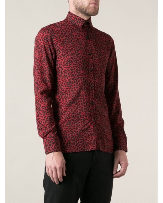 Lanvin Red Leopard Print Shirt for men