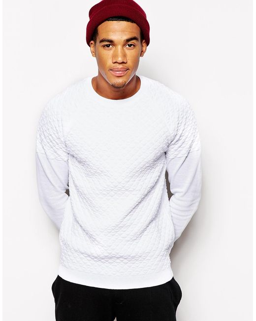 ASOS Quilted Jumper in White for Men | Lyst