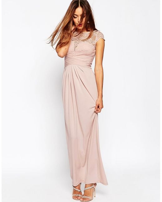  Asos  Wedding  Lace Top Pleated Maxi Dress  in Pink  Blush  