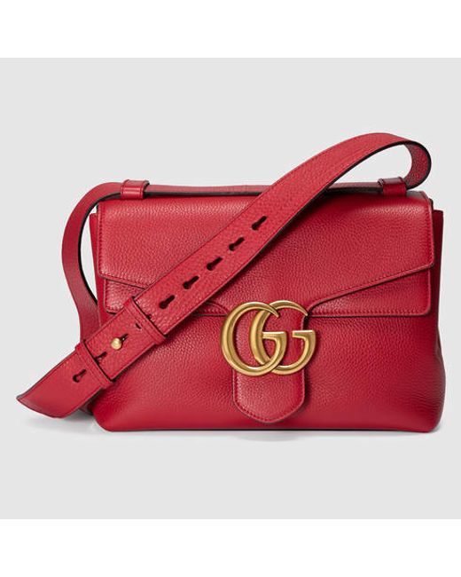 Gucci Gg Marmont Leather Shoulder Bag in Red (red leather) | Lyst