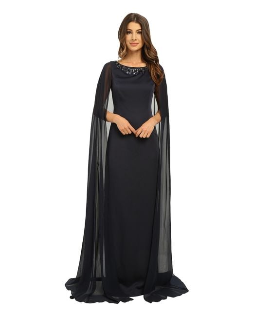 Adrianna Papell Cape Dress With Neck Beading in Black Lyst