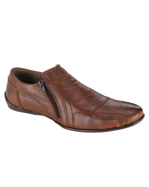 Dune Brown Bravo Dm Side Zip Leather Shoes for men