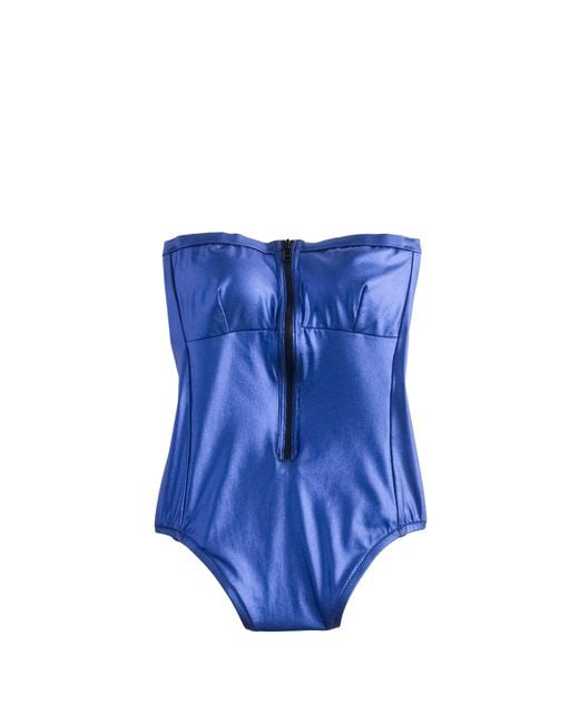 J.Crew Blue Metallic Zip-front One-piece Swimsuit