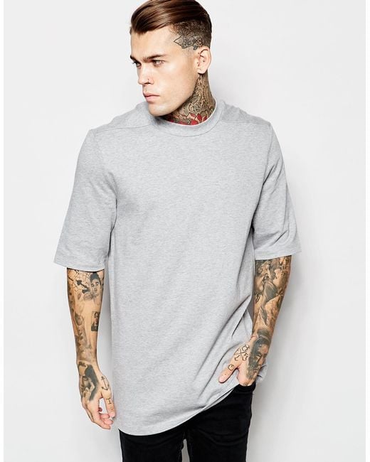 ASOS Gray Super Longline T-shirt With Half Sleeve And High Neck With Seam Detail for men