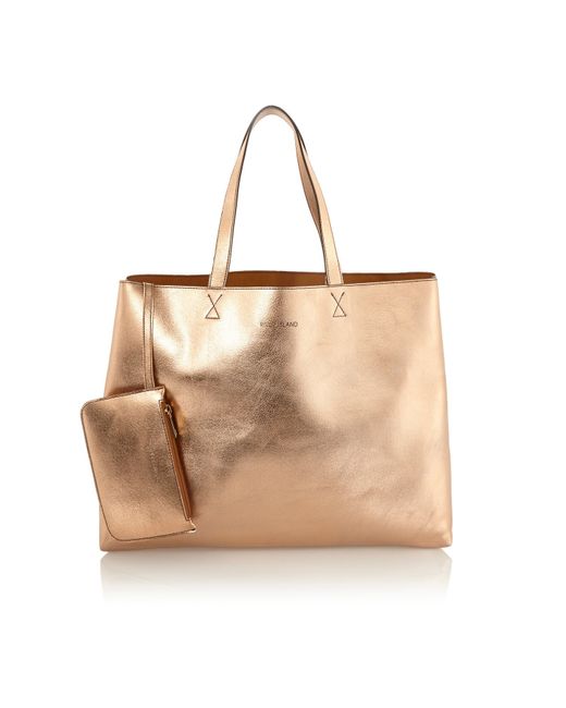 Lío Proporcional feo River Island Rose Gold Metallic Reversible Pouch Beach Bag in Pink | Lyst UK