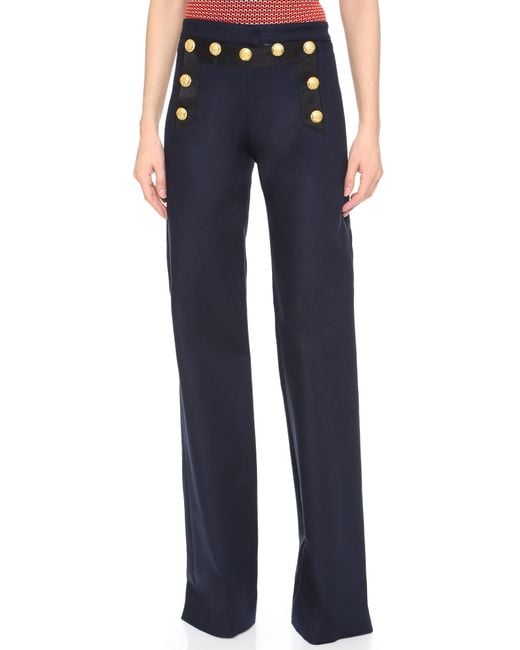 Veronica Beard Blue Tide Line Wide Leg Sailor Pants - Navy
