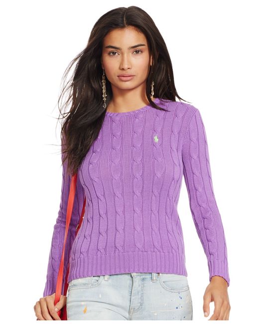 Polo Ralph Lauren Cable-knit Crewneck Sweater in Purple | Lyst
