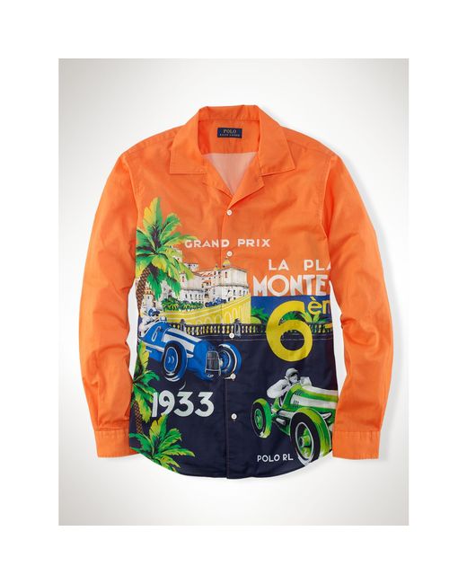 Polo Ralph Lauren Orange Race CarPrint Camp Shirt for men