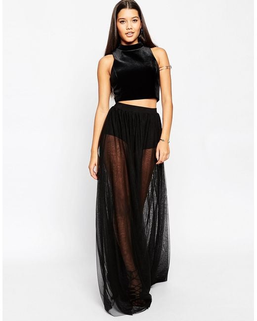 ASOS Sheer Maxi Skirt With Knicker Short in Black | Lyst