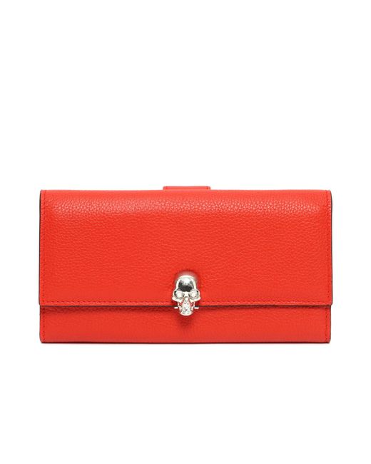 Alexander McQueen Red Continental Skull Leather Wallet