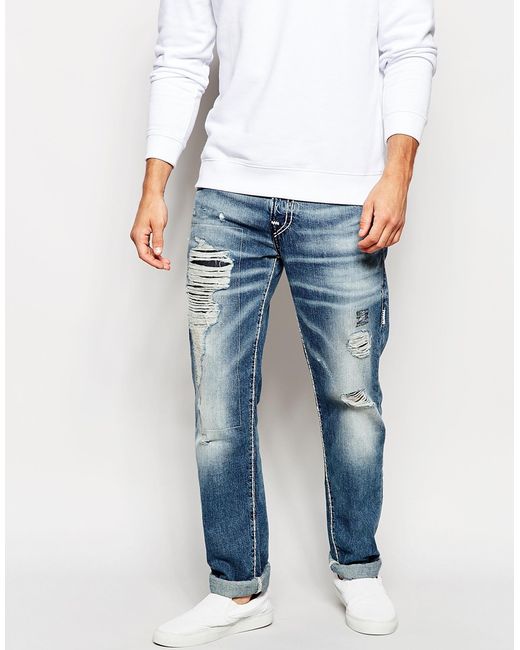 True Religion Jeans Rocco Slim Fit Super T Rip And Repair in Blue for Men |  Lyst