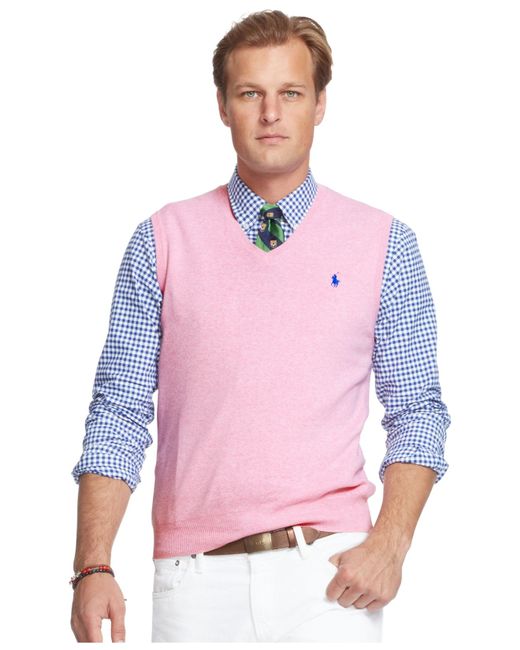 Polo Ralph Lauren Cotton Men's Big And Tall Pima V-neck Vest in Pink for  Men | Lyst